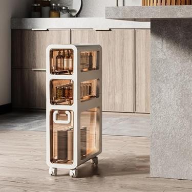 Imagem de Armário de piso de armazenamento de banheiro pequeno e fino Organizador estreito e fino de grande capacidade com gavetas e rodízios transparentes Unidade de armazenamento vertical à prova d'