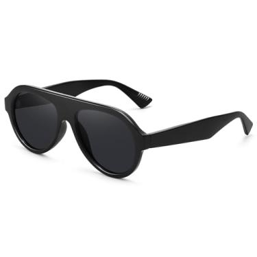 Imagem de Fozono Óculos de sol aviador polarizados modernos para mulheres e homens anos 70 vintage armação de plástico FZN817, Lente preta/cinza, Medium