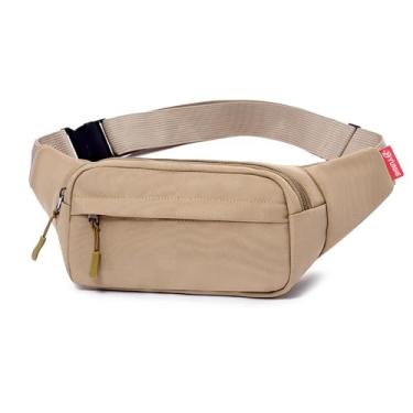 Imagem de Pochete para homens e mulheres, bolsa transversal, caminhada, cintura, bolsa para celular, serve para todos os telefones com 3 bolsos com zíper para treino, Café, 13.8" x 2" x 4.7", Casual