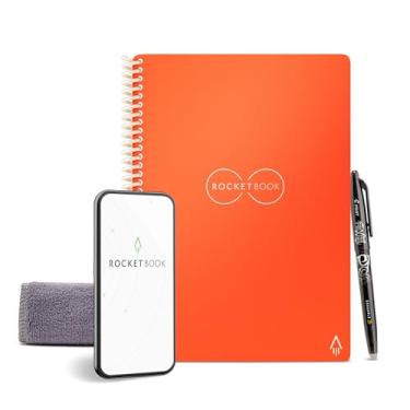 Imagem de Rocketbook Caderno espiral reutilizável central, tamanho executivo 15 x 21 cm, laranja - páginas pontilhadas, conectadas ao aplicativo, apagável, capa durável, ideal para escola, trabalho e projetos
