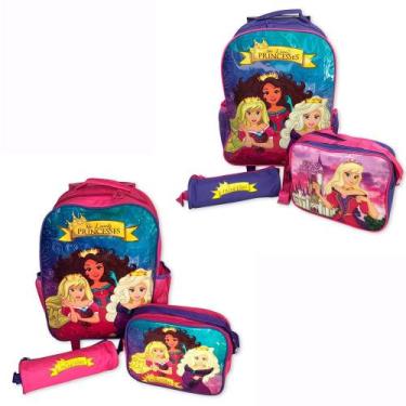 Imagem de Kit Mochila Infantil Escolar com 3 Peças Princesas Rosa/Roxo  Sortido 