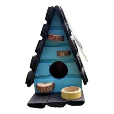 Imagem de Chalé de Passarinho Feito de Madeira com Comedouro - Decoração de Jard