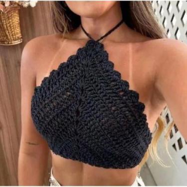 Imagem de Cropped Top Crochê Feminino Verão Top Triangulo Amarracao - Modella, P