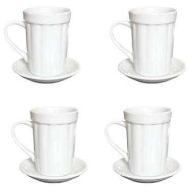 Imagem de Jogo 4 xícaras de Café e Chá com pires - 220 ml Tipo Copo Americano - 
