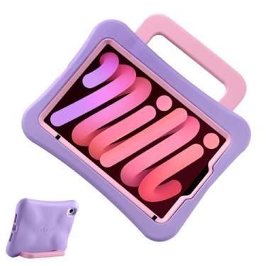 Imagem de Capa infantil para iPad Mini 7 (A17 Pro) 2024/iPad Mini6 2021, leve, resistente, à prova de choque/à prova de quedas com alça/suporte, capa adequada para crianças para iPad Mini 7ª/6ª geração de 8,3