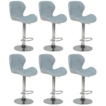 Imagem de Kit 06 Banquetas Slim Estofada Giratória Com Regulagem De Altura - Cinza