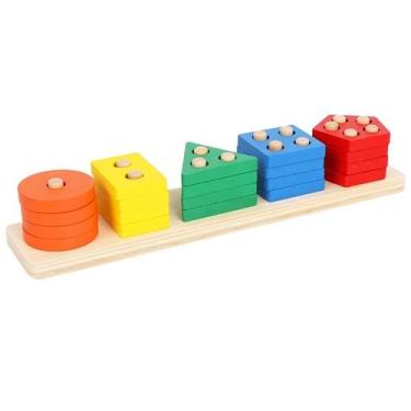 Imagem de Brinquedos Montessori de Madeira para Empilhar e Classificar - Pré-esc