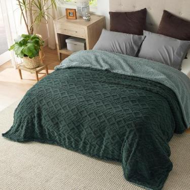 Imagem de Cobertor Sherpa Bedsure Queen Size - Macio e Acolhedor - Verde Escuro
