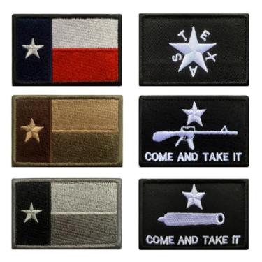Imagem de 6 Pçs Patch Texas Patch Preto e Branco Engraçado Bordado Fixador Removível Gancho e Laço Aplique Emblema Tático Bandeira Militar Remendos para Mochilas, Jaqueta, Roupas, Jeans, Bolsas, Chapéus, Colete