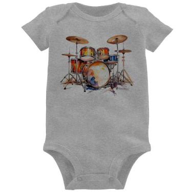 Imagem de Body Bebê Bateria Watercolor - Foca na Moda, Cinza, P