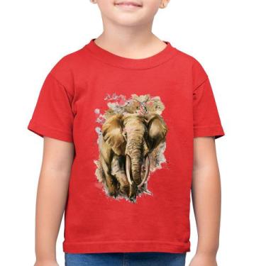 Imagem de Camiseta Algodão Infantil Elefante Watercolor - Foca na Moda, Vermelho