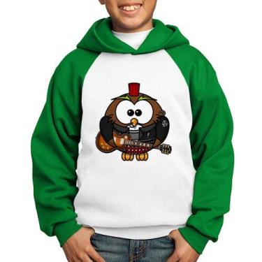 Imagem de Moletom Infantil Coruja Rock Guitarra - Foca na Moda, Branco, Verde, 4