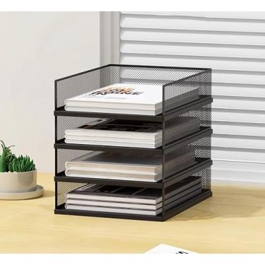 Imagem de Organizador de papel empilhável A3/A4, 2/3/4 camadas, organizador de pastas de arquivos de malha de metal para mesa com suporte de arquivo para material de escritório em casa, preto, branco (A3,