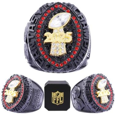 Imagem de noblehead Anel Campeonato de Futebol Fantástico 2025 | Anel Troféu Campeão FFL Pesado | Troféu de Prêmio Banhado a Ouro Prateado para Vencedor da Liga de Futebol de Fantasia, size 10 with free FFL