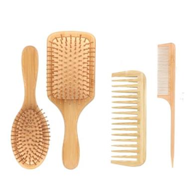 Imagem de 4 peças de pente de madeira almofada de ar escova de massagem para perda de cabelo, pente de bambu com almofada de remo especial para perucas de cabelo real (4 peças)