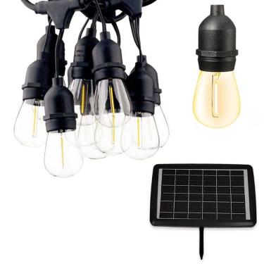 Imagem de Varal Solar 20 Lampadas 12 Metros Placa Solar LED Filamento Cordao Festa Casamento Aniversario Jardim Quintal Decoraçao Ambiente Externo