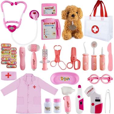 Imagem de Kit médico Toloe para crianças com brinquedo para cães, bolsa de armazenamento médico de 3 a 6 anos
