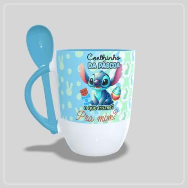 Imagem de Caneca Pascoa lillo e Stitch om Colher Interior e Alça colorida - Jlss