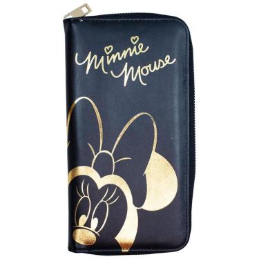 Imagem de Carteira De Mão Preta Minnie Mouse Brilhante Dourada Grande