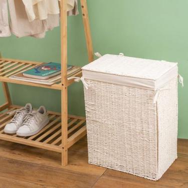 Imagem de cesto organizador retangular 40cm de algodão e linho - Oikos, U, BRANC