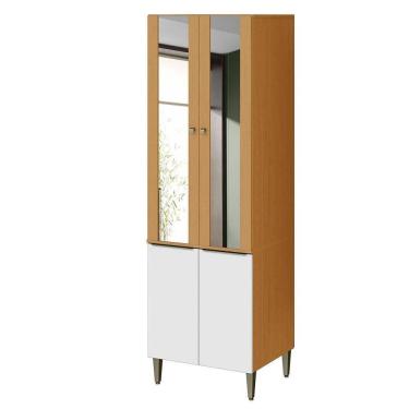 Imagem de Paneleiro 4 Portas 100% Mdf Com Vidro E 4 Prateleiras Luna Cinamomo/branco