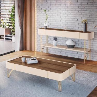 Imagem de Conjunto Aparador Decorativo Mdp/mdf E Mesa De Centro Rennes Off White/castanho G26 - Gran Belo