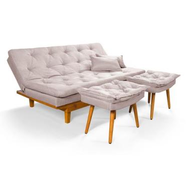 Imagem de Sofá Cama Caribe Duas Banquetas Linho Essencial Estofados, Champagne