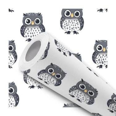 Imagem de Papel de Parede Adesivo Branco Coruja Cinza Decoração - Deliquadros, 5