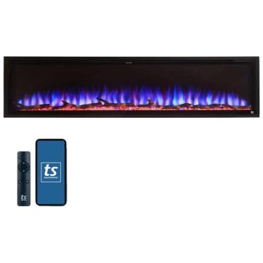 Imagem de Lareira Elétrica de Embutir A48x213L com Controle Remoto e Chamas Multicolorida, 1500W, 110v, TOUCHSTONE 80050, Preto