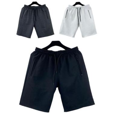 Imagem de kit 3 bermudas moletom masculino adulto bolsos lateral com ziper - f.g