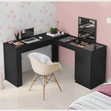 Imagem de Penteadeira Camarim Escrivaninha de Canto Star Preto Fosco – Mobler
