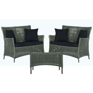 Imagem de 2 Sofás E Mesa Igapó Alumínio Marrom Corda Náutica E12 Trama Verde