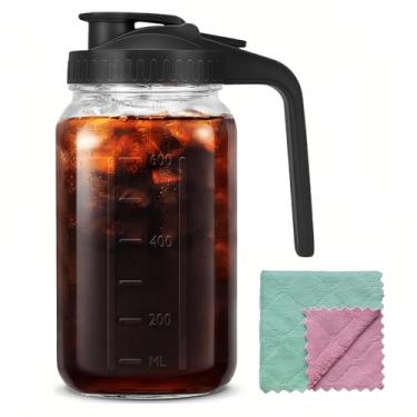 Imagem de Jarra de vidro de 1,8 l com alça e tampa, pote de vidro de 2 litros, jarro de água grande, recipientes de vidro para geladeira, jarra de água para suco, chá gelado e sol, café frio, bebidas caseiras