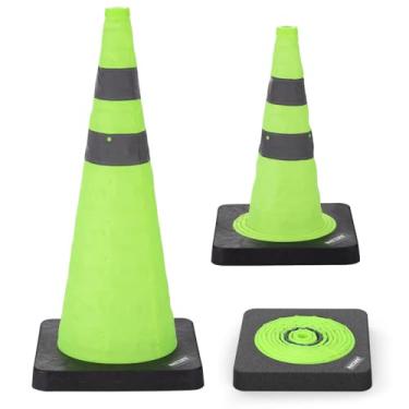 Imagem de BATTIFE [1 unidade] Cones verdes dobráveis de segurança no trânsito de 71 cm com base pesada preta, cones pop-up multiuso e coleira refletiva, para estacionamento na estrada, prática de condução.