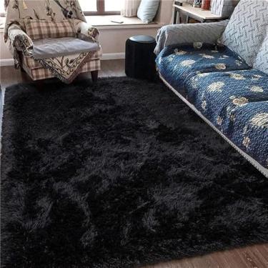Imagem de Tapete macio e fofo para quarto de crianças, antiderrapante, grande, felpudo, pele felpuda, área interna, sala de estar, carpete, quarto infantil, preto, 80 cm x 160 cm