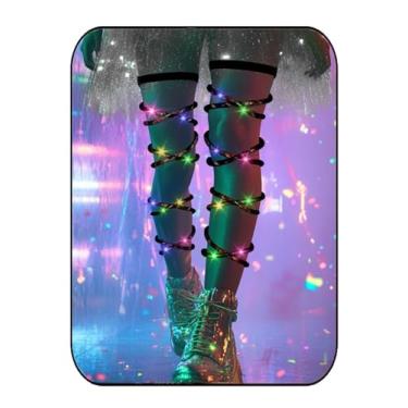 Imagem de Lorealri Rave Leg Wraps Tiras Elásticas Iluminadas Plus Size Neon Garter EDC Outfit Concert Coachella Acessórios para Mulheres, Preto, One Size