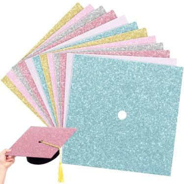 Imagem de Gersoniel 12 folhas de papel de construção com glitter para decoração de boné de graduação 25 x 25 cm colorido cartolina graduada cartolina cartolina para chapéu de formatura artesanato DIY (cor
