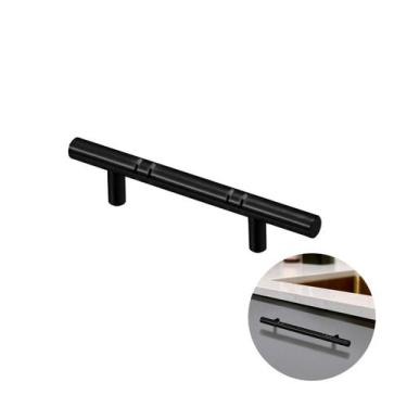 Imagem de Puxador Haste Redondo Preto Com Friso 64 Mm / 11 Cm Para Gavetas Mk, H