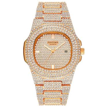 Imagem de Gosasa Relógios de diamante unissex de luxo com mostrador grande, relógio de quartzo feminino, masculino, dourado, prata, ouro rosa, pulseira de aço inoxidável, Z, ouro rosa, Luxo/negócios