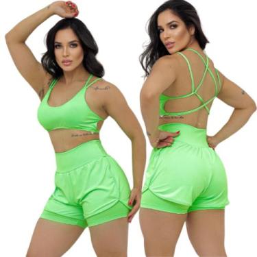 Imagem de Short Duplo Fitness Academia Feminino Short Treino Caminhada Ginastica