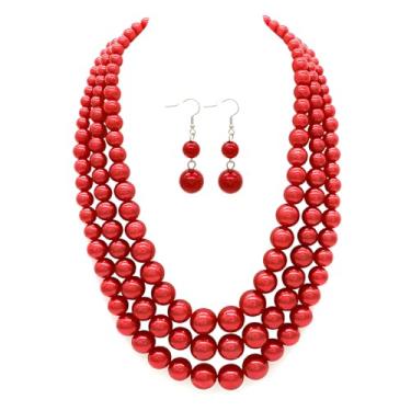 Imagem de Conjunto de colar redondo de pérolas falsas para mulheres, vintage, vários fios, gargantilha melindrosa dos anos 20 para festa, X-Large, Pérola sintética, Sem Pedra Preciosa