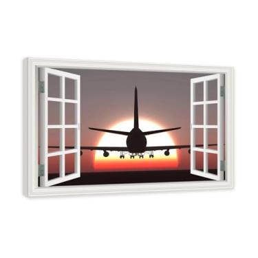 Imagem de Arte de parede em tela de janela aberta, impressão natural em tela, "Avião no céu 38.1 cm, decoração de parede de paisagem de janela, decoração de casa moderna. Moldura interna 30x45cm-11.8x17.7in