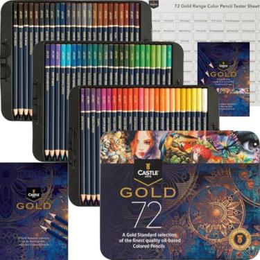 Imagem de Castle Art Supplies Conjunto de 72 lápis de cor padrão dourado – Cores coloridas à base de óleo de qualidade permanecem mais nítidas contra quebras | Para artistas adultos, coloristas | Em caixa de