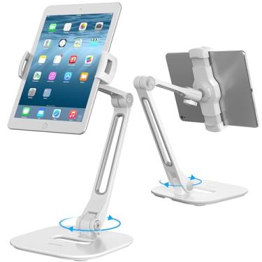 Imagem de AboveTEK Suporte para tablet ajustável em vários ângulos, suporte giratório 360 para iPad, suporte de mesa de alumínio, serve para tablets de 12 a 11 polegadas, branco