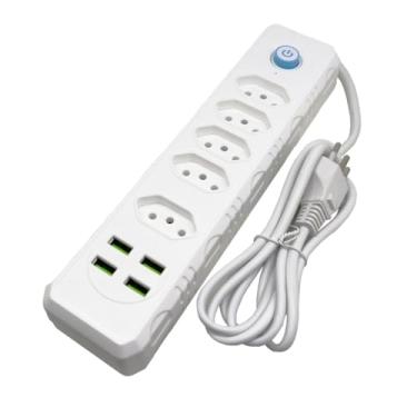 Imagem de Régua Extensão Elétrica 2m com 5 Tomadas e 4 Entradas USB Botão Liga e Desliga 110V/220V Bivolt (1 UNI)
