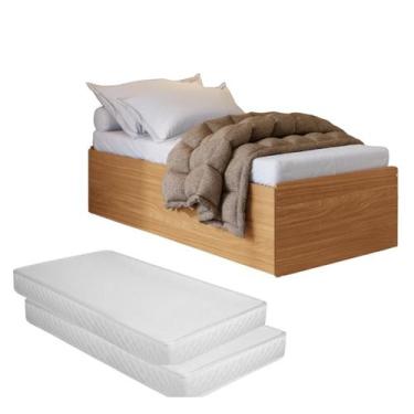 Imagem de Cama Solteiro Casal Compacta Multifuncional MDF Acompanha Colchões D33
