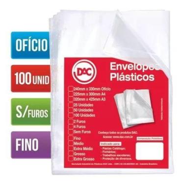Imagem de Saco Plastico Envelope Sem Furos 24x33 0,06 A4 Ofício 100un Dac