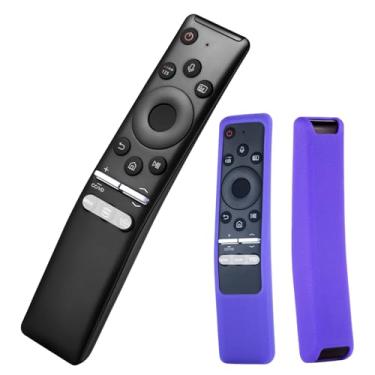 Imagem de Controle remoto compatível com TVs Samsung com função de pesquisa por voz com capa de silicone para Samsung UHD, Neo QLED, OLED, 4K e 8K para Smart TVs Samsung (azul-roxo)
