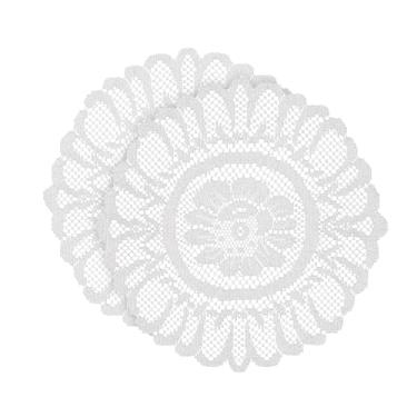 Imagem de Jayla 2 peças de jogo americano de renda redonda para mesas bordadas, vintage, crochê, renda floral, vintage, casamento, branco, 38 cm