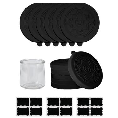 Imagem de TERESRY Pacote com 12 tampas de silicone para iogurte Oui com 12 etiquetas, tampas de grau alimentício para potes de iogurte Oui de 142 g, capas de conserva de silicone reutilizáveis perfeitas para